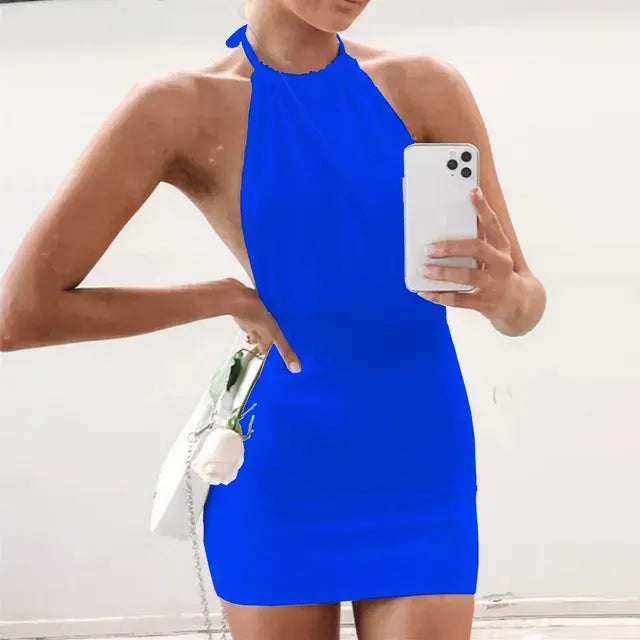 Backless Mini Skirt Dress-Amora™-Blue-M-Amora™