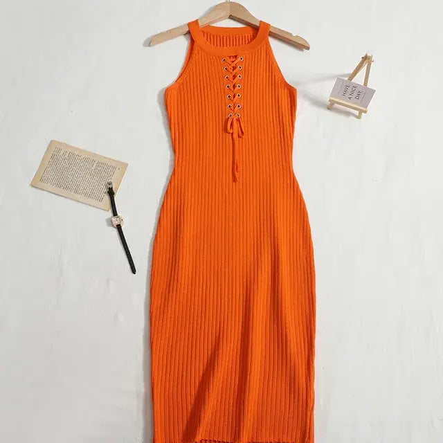 Knitted Summer Dress-Amora™-Orange-One Size-Amora™